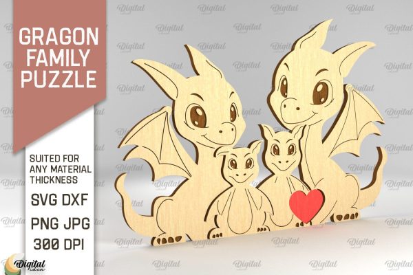 Dragon Family Puzzle SVG. Dragon Figurine Laser Cut Discount