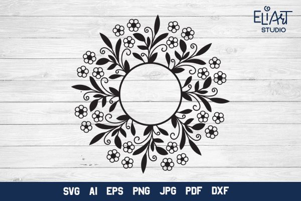 Floral Frame SVG,  Flower Monogram Frame, Round Floral Frame PNG Design. on Sale - Image 5