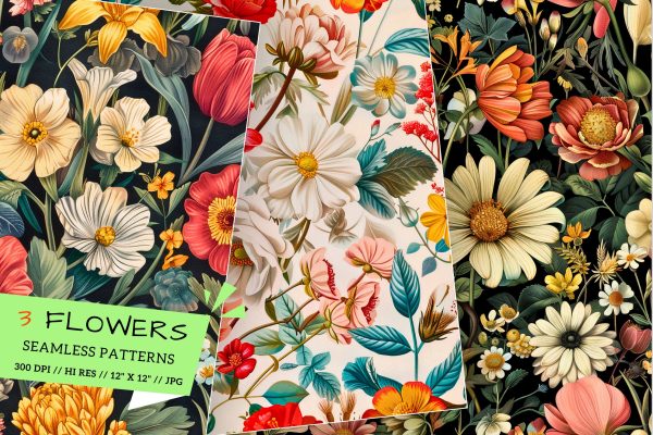 Digital Paper Vintage Floral Garden: Retro Charm, Vintage-Inspired Spring Flowers, Retro Pattern, Meticulously Crafted, Seamless Pattern Hot on Sale