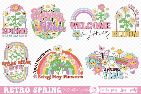 Retro Spring PNG Sublimation Bundle Fashion
