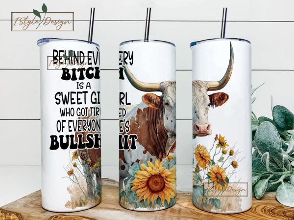 Cow Sarcastic Tumbler Wrap, Funny Saying Watercolor Tumbler Wrap, 20oz Sublimation Tumbler PNG, Seamless Design For Sale