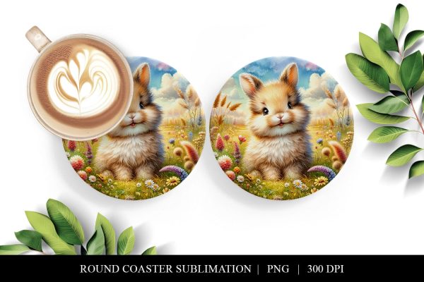 Easter Spring Bunny Themed Coaster, Cute Rabbit Sublimation Online now