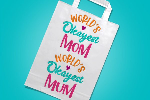 World s Okayest Mom and Mum Embroidery For Sale