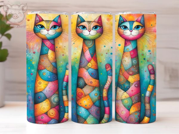 Abstract Colorful Cats 20oz Tumbler Png, Straight & Tapered Tumbler Png, Cat Lovers Tumbler Png, Digital Download PNG For Discount