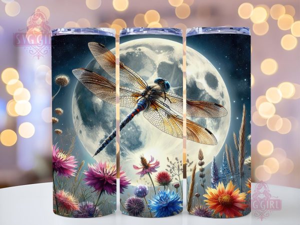 Full Moon Dragonfly Floral Celestial 20oz Tumbler Wrap Sublimation Design, Straight Tapered Tumbler Wrap, Dragonfly Floral Tumbler Png, Instant Digital Download Supply