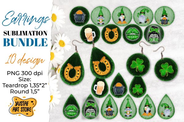 Patrick s Day Earrings Sublimation bundle.Teardrop and round Online now
