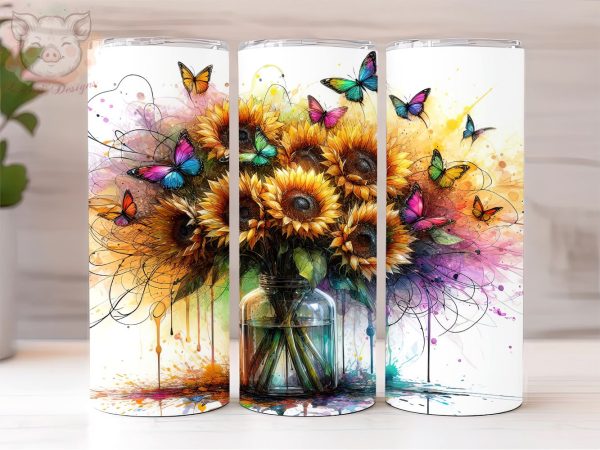 Sunflower in Vase 20oz Tumbler Png, Straight & Tapered Tumbler Png, Sunflower Tumbler Png, Digital Download PNG Fashion