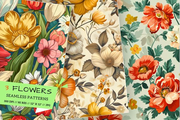 Seamless Vintage Floral Garden: Retro Charm, Vintage-Inspired Spring Flowers, Retro Pattern, Meticulously Crafted, Seamless Pattern, Digital Paper Discount