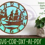Nautical scene wall clock laser cut files, SVG file. on Sale - Image 3