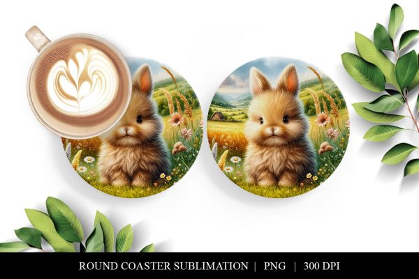 Cute Bunny Digital Coasters Design, Round Coaster Sublimate Cheap