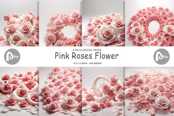 Digital Paper Pink Roses Flower Fashion