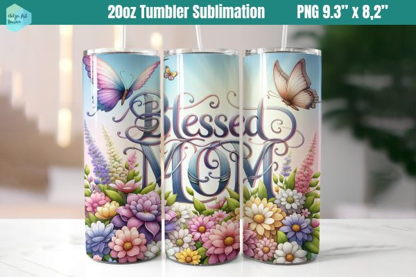 20 OZ Tumbler Blessed Mom Floral Fashion