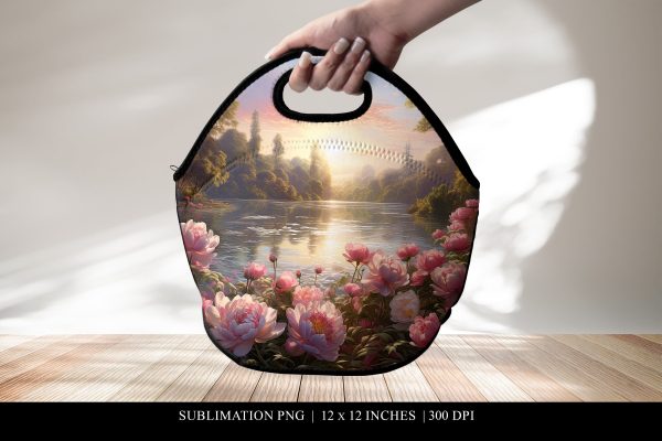 Floral Neoprene Lunch Bag Sublimation Design For Cheap