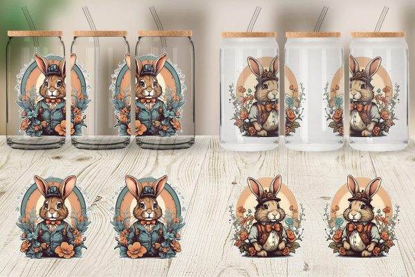 Glass Can Wrap Bunny and Flower on Sale - Image 4