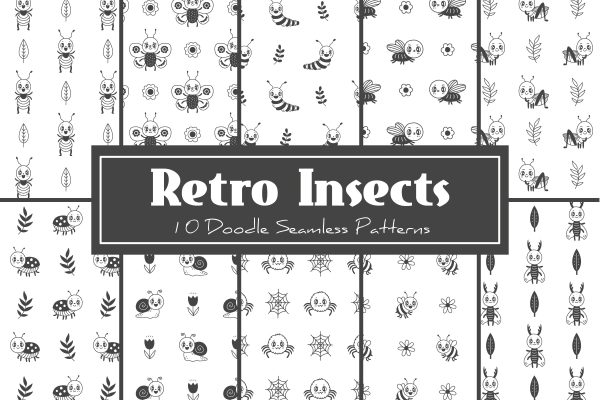 Retro Insects Doodle Seamless Patterns Online