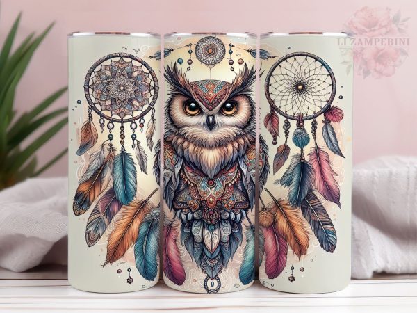 Boho Dream Catcher With Owl 20oz Tumbler Wrap PNG, Boho Owl Tumber Png, Straight & Tapered Tumbler Wrap, Instant Digital Download on Sale