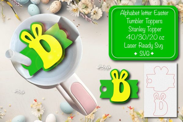 Easter tumbler topper svg Alphabet Letter laser cut Easter Glowforge Laser ready Easter Name plate Letter D For Sale
