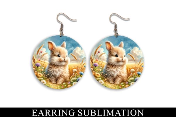 Bunny Round Earrings Sublimation PNG Design Online Hot Sale