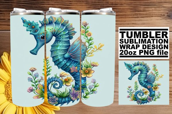 Tropical Paradise Tumbler Wrap, Sublimation Design, 20oz, Vibrant Sea Creatures, Coastal Watercolor For Discount