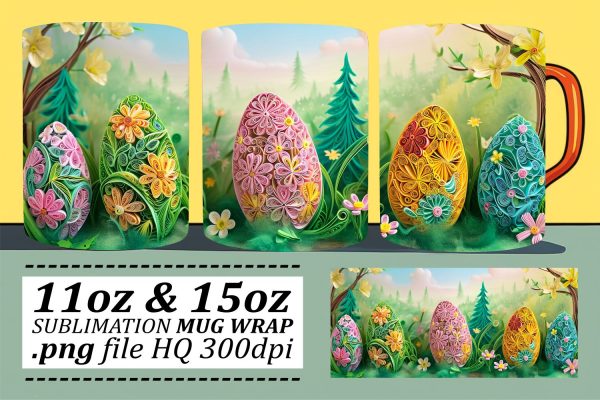 Joyful Easter Chick Mug Design, Sublimation Wrap, 11oz 15oz, 3D Easter Art, Springtime Celebration Cheap
