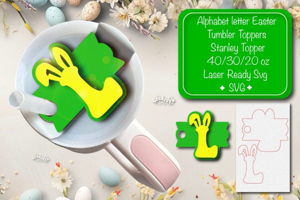Easter tumbler topper svg Alphabet Letter laser cut Easter Glowforge Laser ready Easter Name plate Letter L For Sale