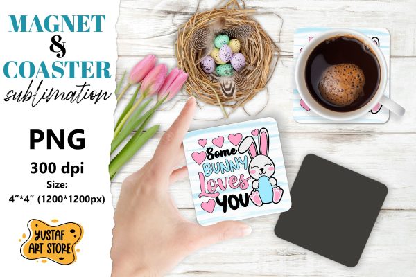 Spring magnet sublimation Spring coaster PNG. Easter bunny Supply