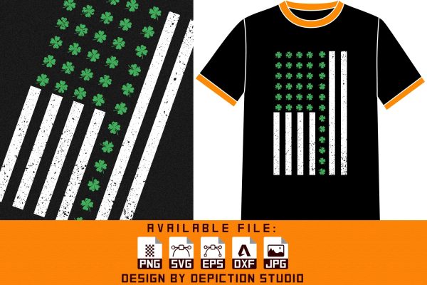 Saint Patrick s Shamrock USA Flag Shirt, St.Patrick s Shamrock Shirt Print Template on Sale - Image 3