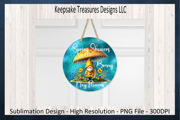 Spring Showers Bring May Flowers, Spring Gnome Wreath Attachment, Sublimation PNG Template, Spring Home Decor, Digital Download Online Hot Sale - Image 2