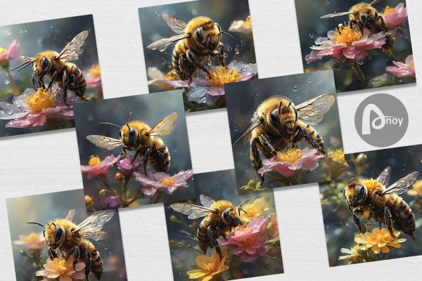 Digital Paper Bee and Flower Online now - Image 3