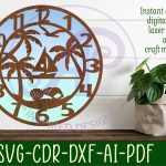 Beach scene wall clock laser cut files, SVG file. For Sale - Image 3