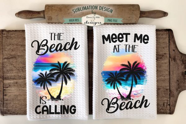 Beach Palm Trees Sublimation Design for Kitchen Towels - Meet Me At The Beach - The Beach Is Calling Supply
