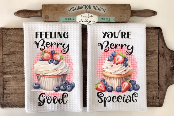 Berry Cupcakes Kitchen Towel Sublimation Designs - Berry Good, Berry Special Online Sale