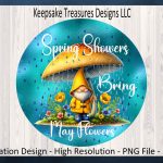 Spring Showers Bring May Flowers, Spring Gnome Wreath Attachment, Sublimation PNG Template, Spring Home Decor, Digital Download Online Hot Sale - Image 5