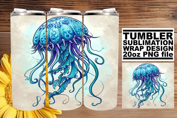 Beach Breeze Tumbler Design, Summer Sublimation Wrap, 20oz, Coastal Fish Art, Watercolor Sea Creatures Online Sale