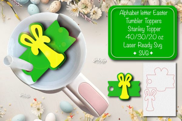 Easter tumbler topper svg Alphabet Letter laser cut Easter Glowforge Laser ready Easter Name plate Letter T on Sale