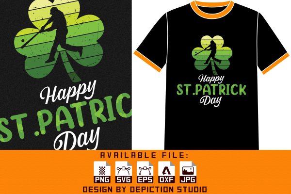 Happy St.Patrick s Day T-Shirt, Shamrock Shirt, Baseball Player Shamrock Shirt Print Template on Sale - Image 3