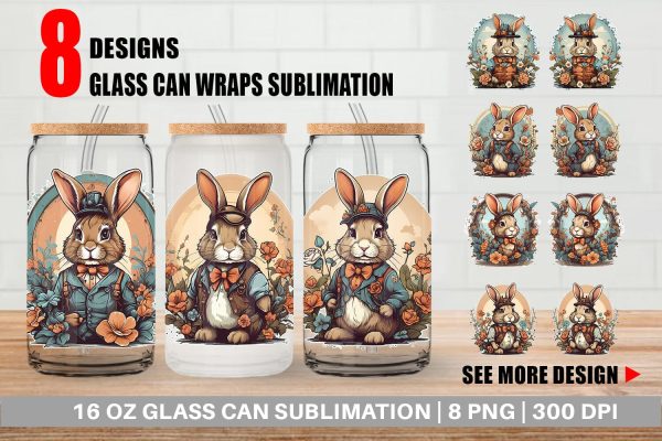 Glass Can Wrap Bunny and Flower on Sale
