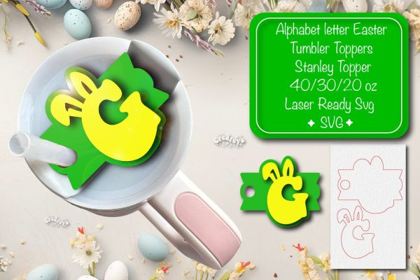 Easter tumbler topper svg Alphabet Letter laser cut Easter Glowforge Laser ready Easter Name plate Letter G on Sale