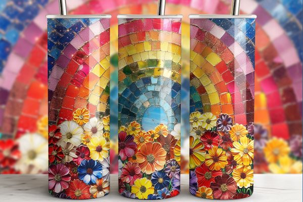 Floral Rainbow Tumbler Wrap | Mosaic Tumbler PNG Discount - Image 2