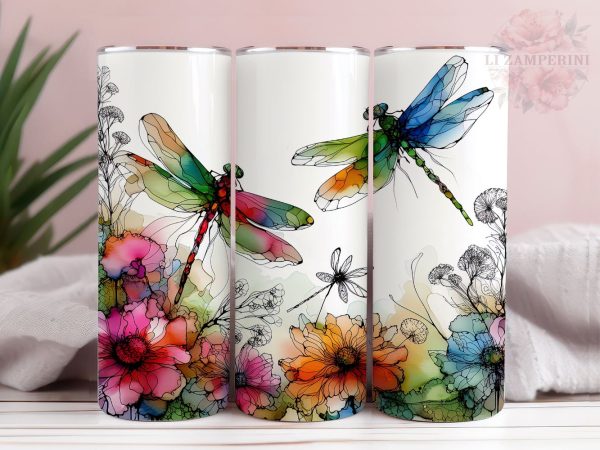 Alcohol Ink Dragonflies 20oz Tumbler Wrap PNG, Dragonfly Floral Tumber Png, Straight & Tapered Tumbler Wrap, Instant Digital Download on Sale