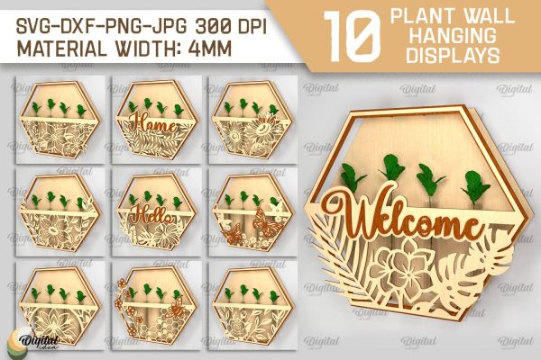 Plant Wall Hanging Display SVG Bundle. Wall Planter Laser Cut For Sale