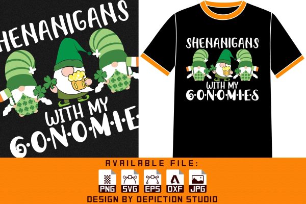 Shenanigans With My Gnomies T-Shirt, St.Patrick s Day Gnome Shirt, Saint Patrick s Day Gnome Shirt Print Template For Discount - Image 3