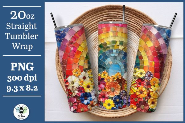 Floral Rainbow Tumbler Wrap | Mosaic Tumbler PNG Discount