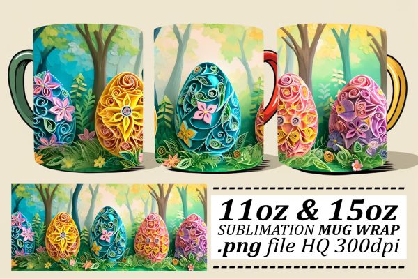 Happy Easter Bunny Parade Mug Design, Sublimation Wrap, 11oz 15oz, Colorful 3D Art, Springtime Joy on Sale