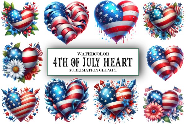 Watercolor Heart 4th of July Clipart Online