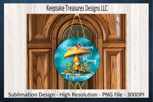 Spring Showers Bring May Flowers, Spring Gnome Wreath Attachment, Sublimation PNG Template, Spring Home Decor, Digital Download Online Hot Sale - Image 3