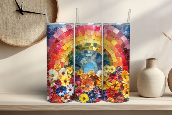 Floral Rainbow Tumbler Wrap | Mosaic Tumbler PNG Discount - Image 3