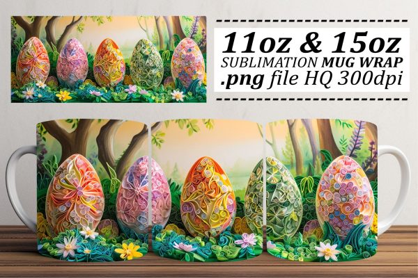 Springtime Easter Egg Bouquet Mug Wrap Sublimation, 11oz 15oz, Vibrant 3D Design, Happy Easter Cheap
