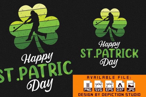 Happy St.Patrick s Day T-Shirt, Shamrock Shirt, Baseball Player Shamrock Shirt Print Template on Sale - Image 2