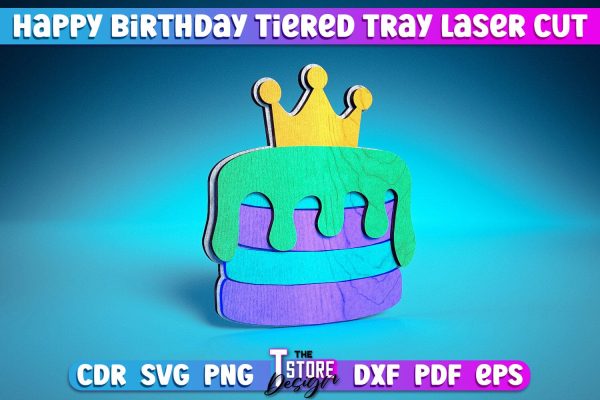 Happy Birthday Tiered Tray Laser Cut | Tiered Tray Laser Cut Design | CNC Files Discount